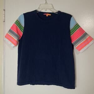 VILAGALLO knit crew neck short sleeve stripe sleeve detail size US XL